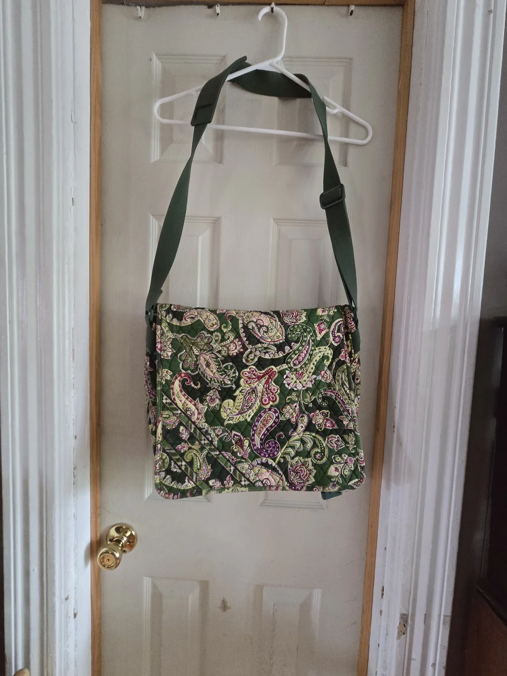Vera Bradley Green Paisley Quilted Shoulder Messenger Bag